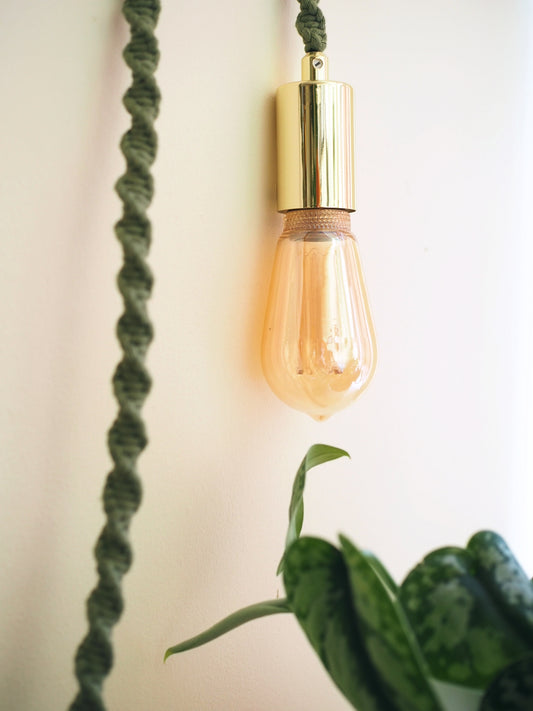 Hanging Wall Lamp with Gold Fitting and Macrame Cord | Choose your colour