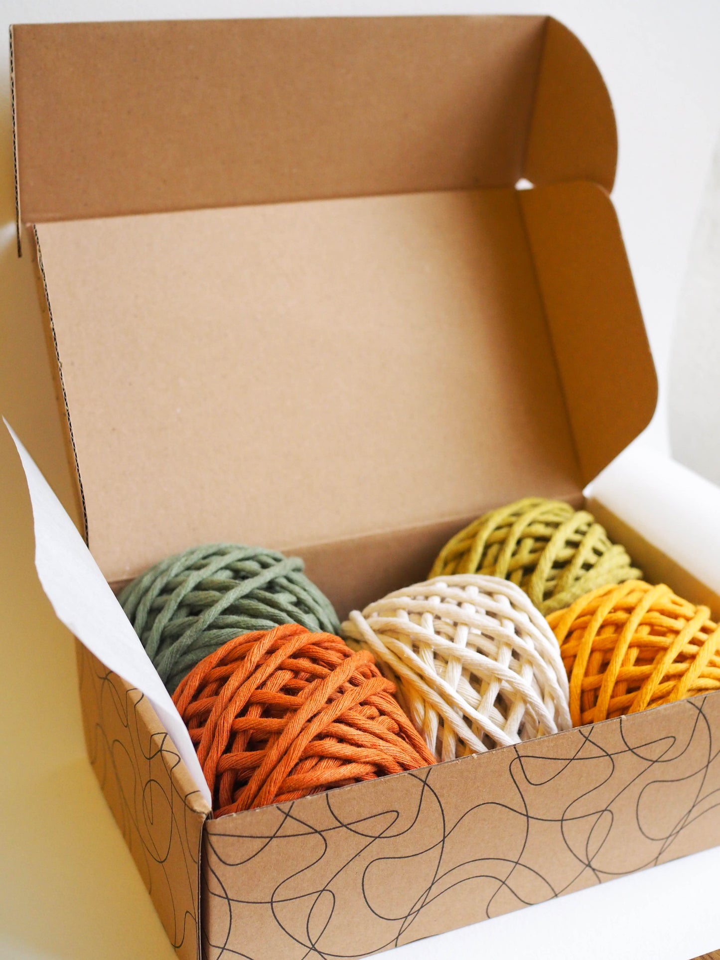Macrame Cord Box of 5 Spools - 100% Recycled Cotton Cord | 4mm Single Twist
