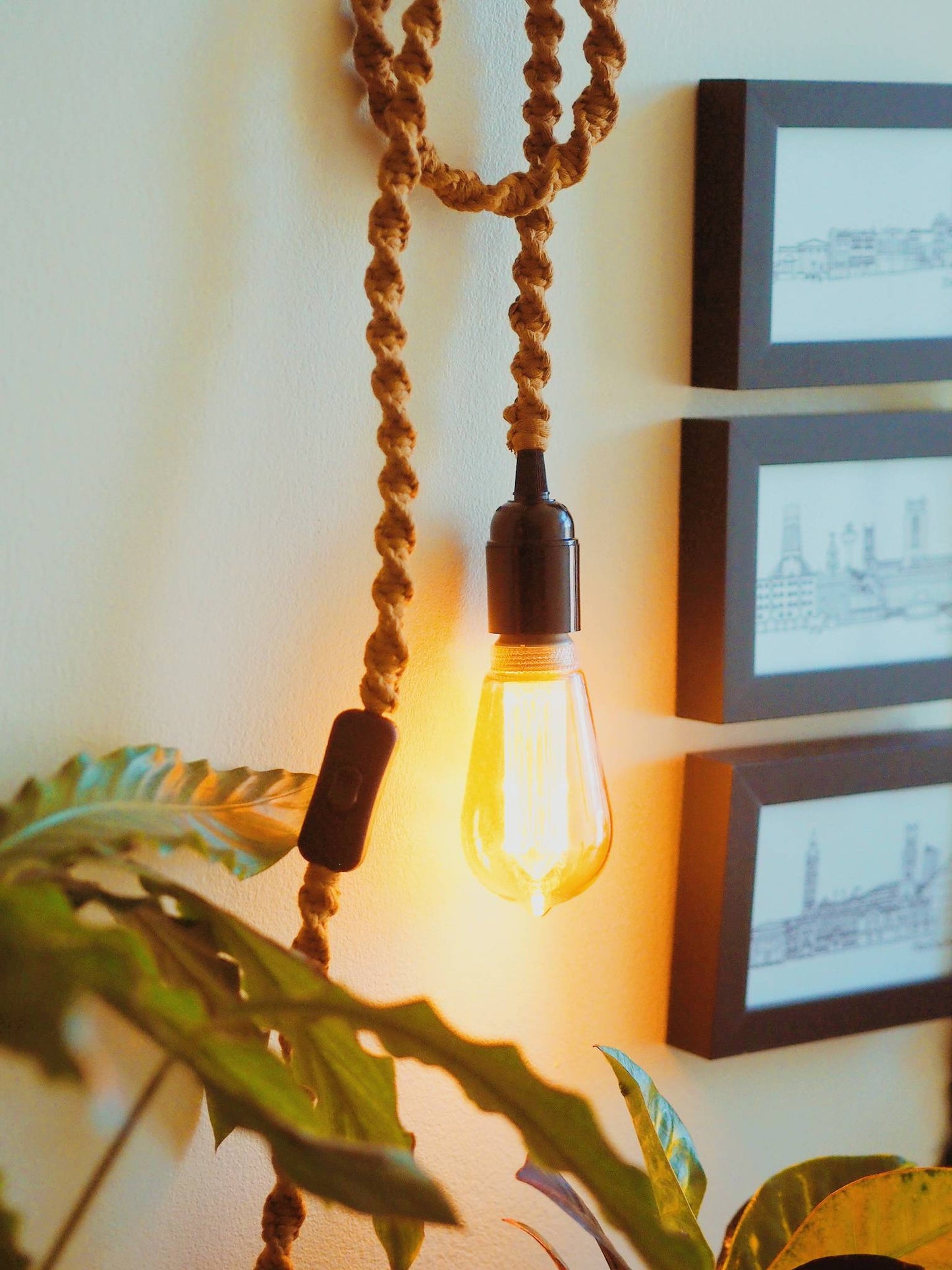 Hanging Wall Light Lamp with Macrame Cord | Choose your colour