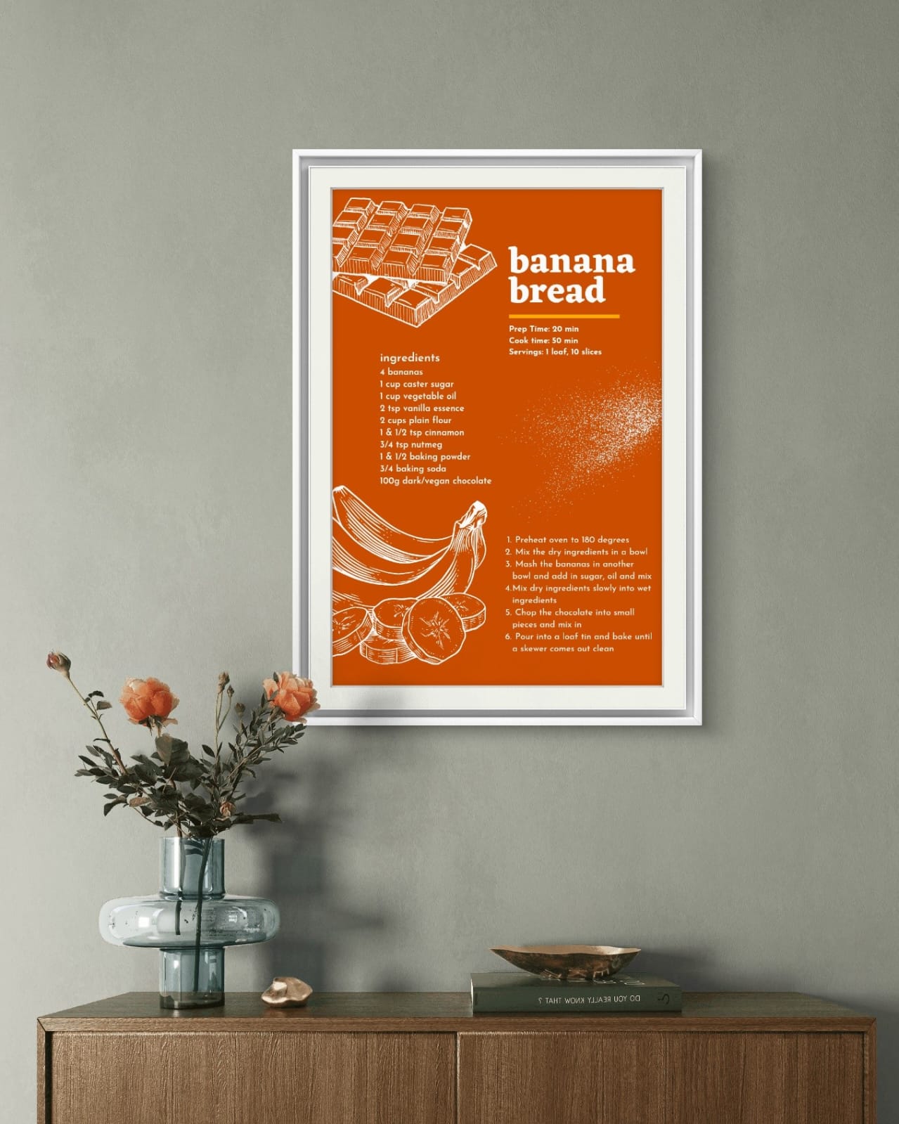 Banana Bread Orange Recipe Print A3