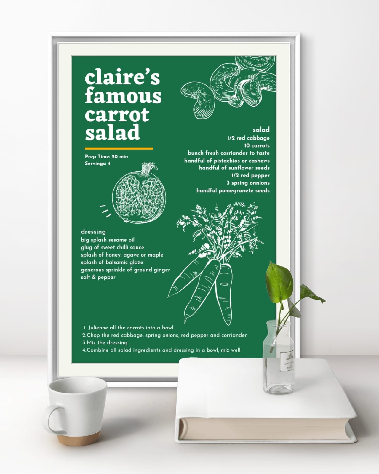 Claire's Famous Carrot Salad Green Recipe Print A3